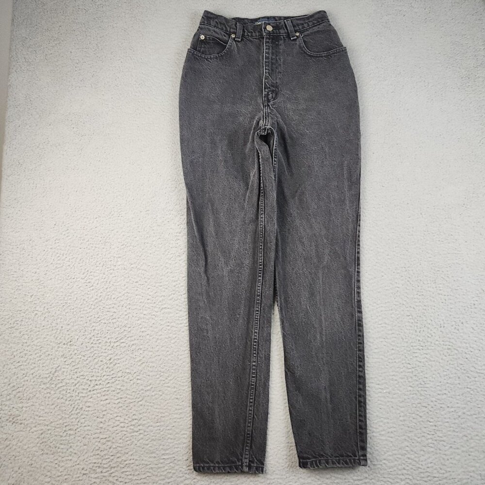 VTG 90s High Waisted Black Stone Washed Tapered Leg Mom Jeans Womens 9 (24x29)